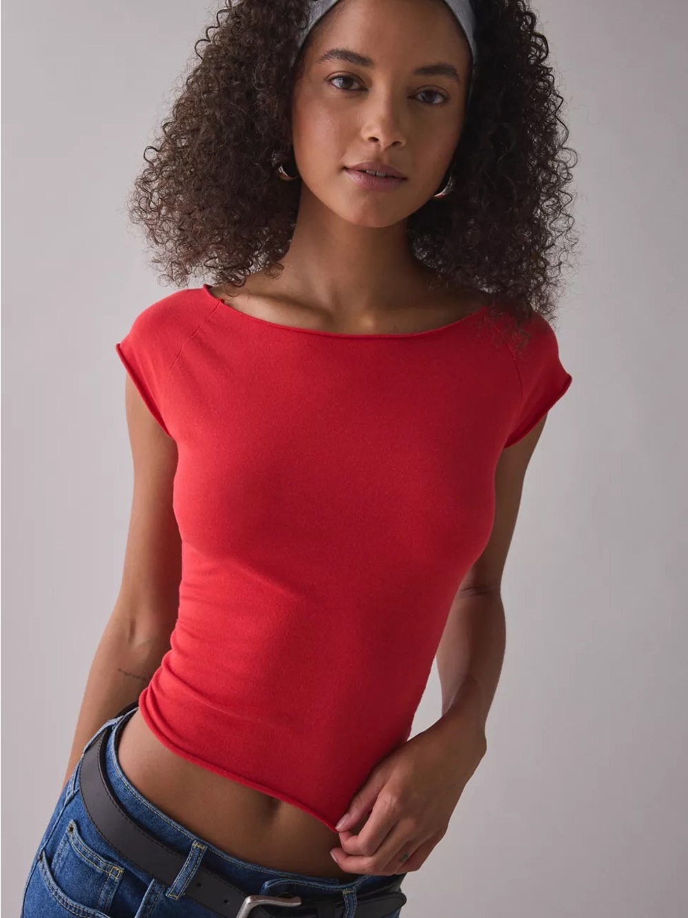 Out From Under Cotton Compression Boatneck Cropped Tee
